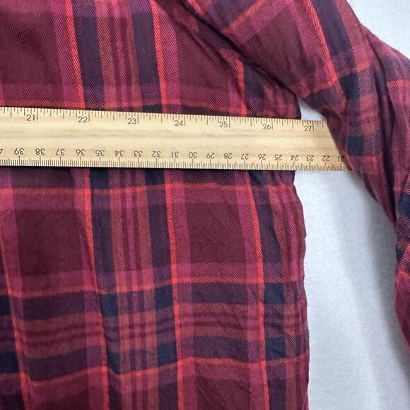 Lane Bryant Top Women 22 Red Plaid Long Sleeve Rayon Cottage Boho Peasant Preppy - Picture 9 of 11